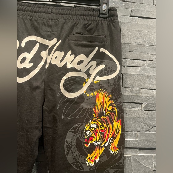 Ed Hardy Crawling Tiger Graphic Cotton Blend Jersey Drawstring Sweatpants Black - Picture 12 of 15